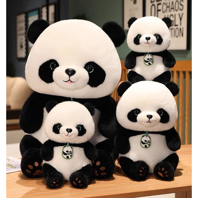 Thú bông Gấu Trúc đeo sticker lông xù ngồi bông cao cấp - NHÓC