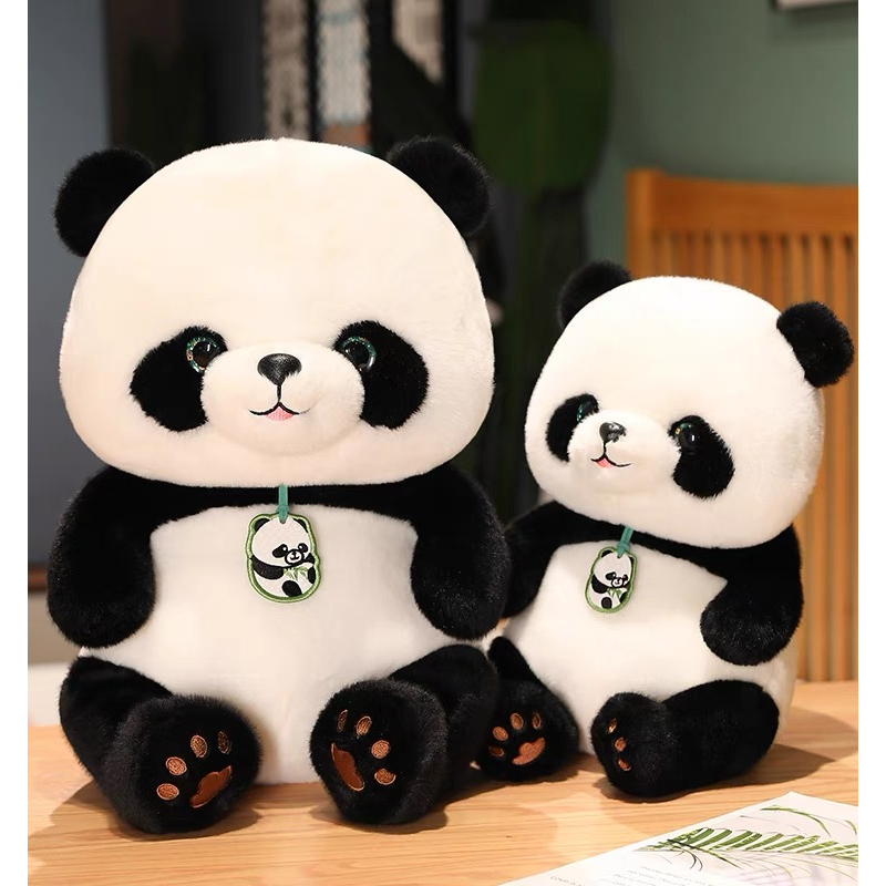 Thú bông Gấu Trúc đeo sticker lông xù ngồi bông cao cấp - NHÓC