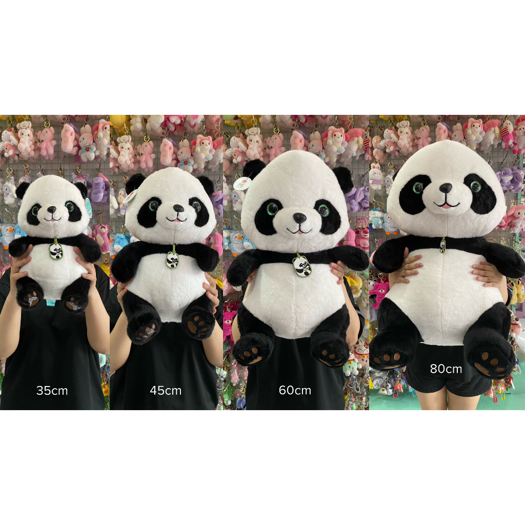 Thú bông Gấu Trúc đeo sticker lông xù ngồi bông cao cấp - NHÓC