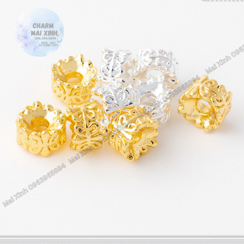 Chặn Hoa Văn Lớn Vàng & Bạc - Charm xỏ vòng - Đệm Kim Loại - Phụ Kiện Phong Thuỷ Trang Sức Nam, Nữ