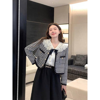 Áo dạ tweed hàn quốc dáng ngắn khoác ngoài tiểu thư 2 lớp sọc kẻ phối cúc Deliz Studio