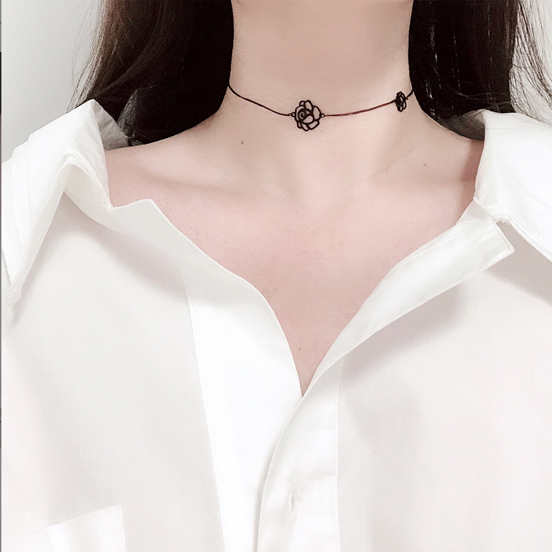 Dây chuyền vòng cổ choker nữ hợp kim bông hồng màu đen phong cách hàn quốc cá tính