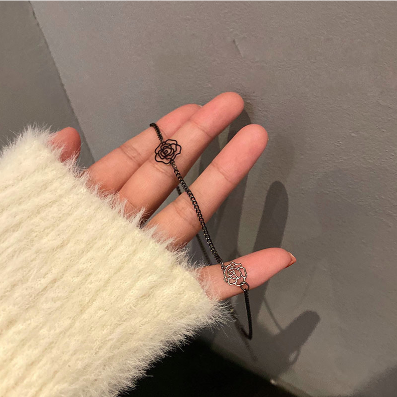 Dây chuyền vòng cổ choker nữ hợp kim bông hồng màu đen phong cách hàn quốc cá tính