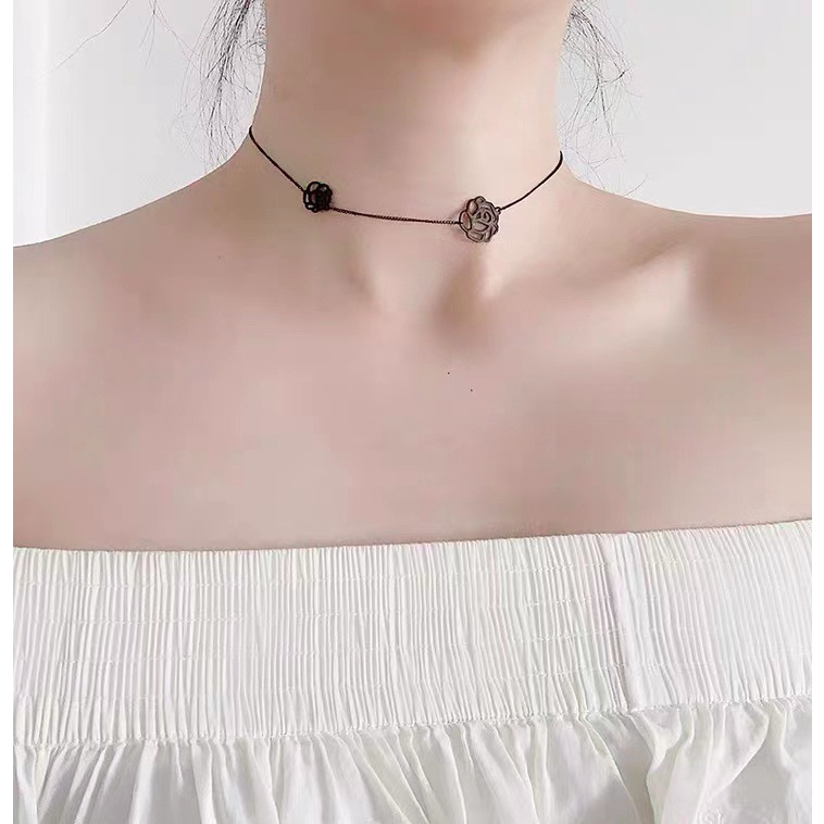 Dây chuyền vòng cổ choker nữ hợp kim bông hồng màu đen phong cách hàn quốc cá tính