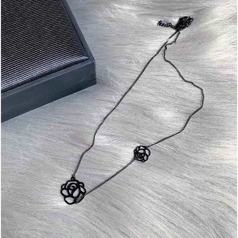 Dây chuyền vòng cổ choker nữ hợp kim bông hồng màu đen phong cách hàn quốc cá tính