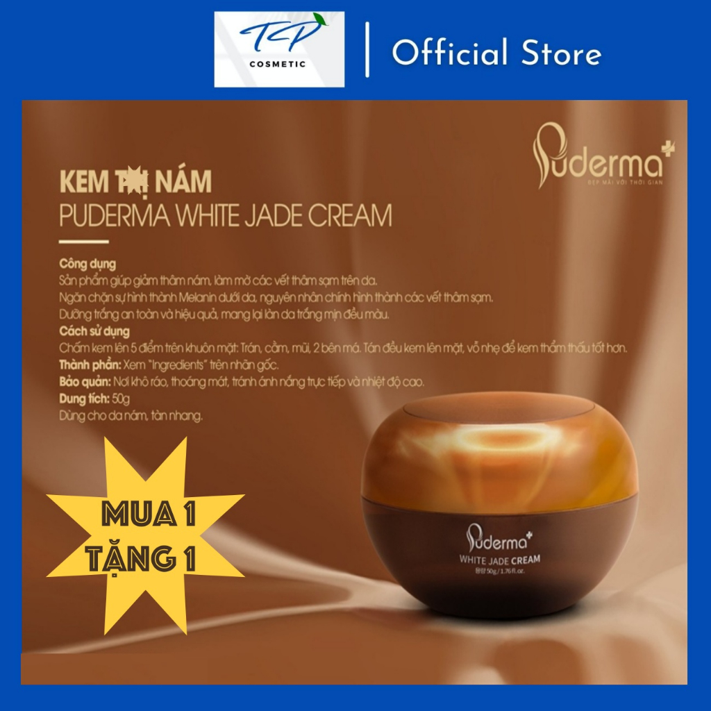 Kem Xóa NÁM WHITE JADE PUDERMA 50ml: Cấp ẩm, nâng cơ, tái tạo lớp biểu bì, giúp da trắng sáng,mịn màng