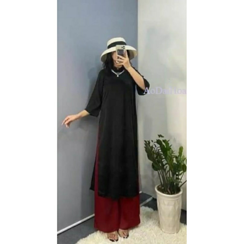 Áo Dài Cách Tân Tây Thi Dáng Suông Phối 2 Mầu Đen+ Đỏ Đô Cho Các Nàng Diện Vào Một Số Sự Kiện