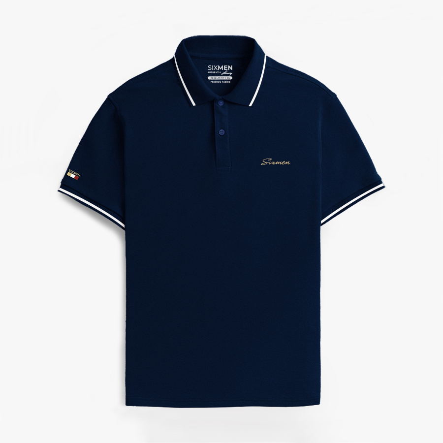 Áo Polo nam cao cấp cổ bẻ SIXMEN  - PRIMEI xanh đen - vải cá sấu cotton CVC thoáng mát, trẻ trung