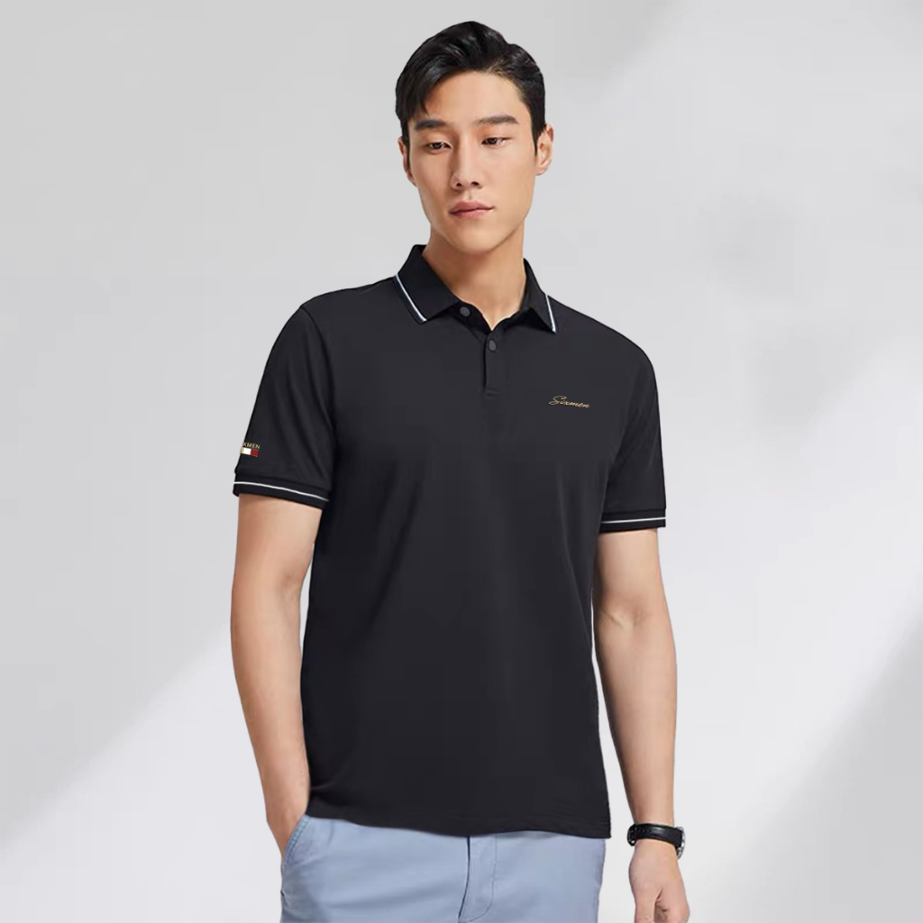 Áo polo nam cao cấp có cổ SIXMEN  - PRIMEI Áo polo đen vải cá sấu cotton CVC thoáng mát thanh lịch