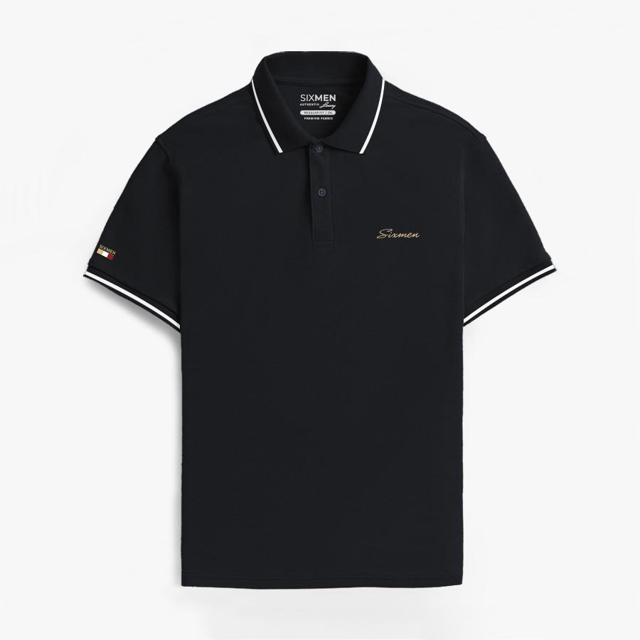 Áo polo nam cao cấp có cổ SIXMEN  - PRIMEI Áo polo đen vải cá sấu cotton CVC thoáng mát thanh lịch