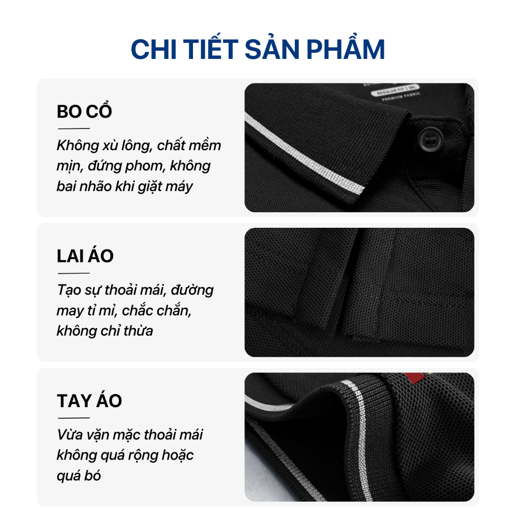 Áo polo nam cao cấp có cổ SIXMEN  - PRIMEI Áo polo đen vải cá sấu cotton CVC thoáng mát thanh lịch