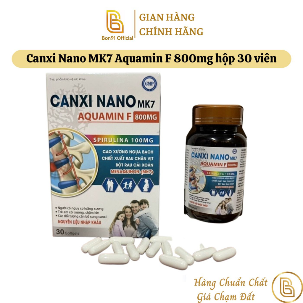 Canxi Nano MK7 Aquamin F 800mg hộp 30 viên Cao xương ngựa bạch Canxi tảo biển đỏ bổ sung Canxi D3 K2