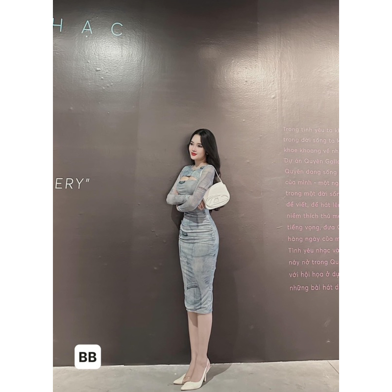 Váy body lưới hoạ tiết