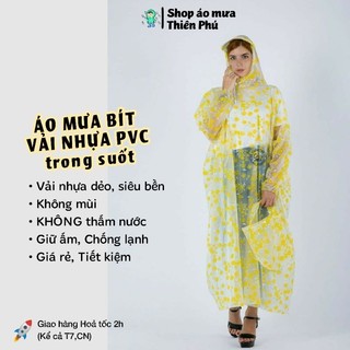Áo mưa 1 người trong suốt bít trùm kín, vải nhựa PVC dẻo, dày, bền chống thấm, áo mưa ích kỷ