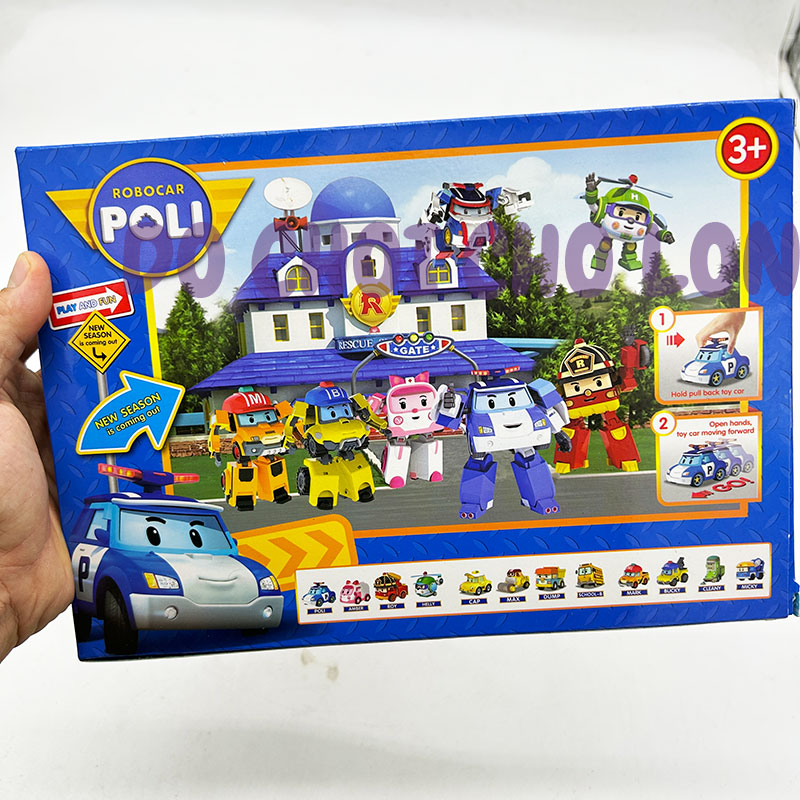 Hộp đồ chơi 6 xe ô tô Robocar Poli chạy trớn P4-1 bằng nhựa