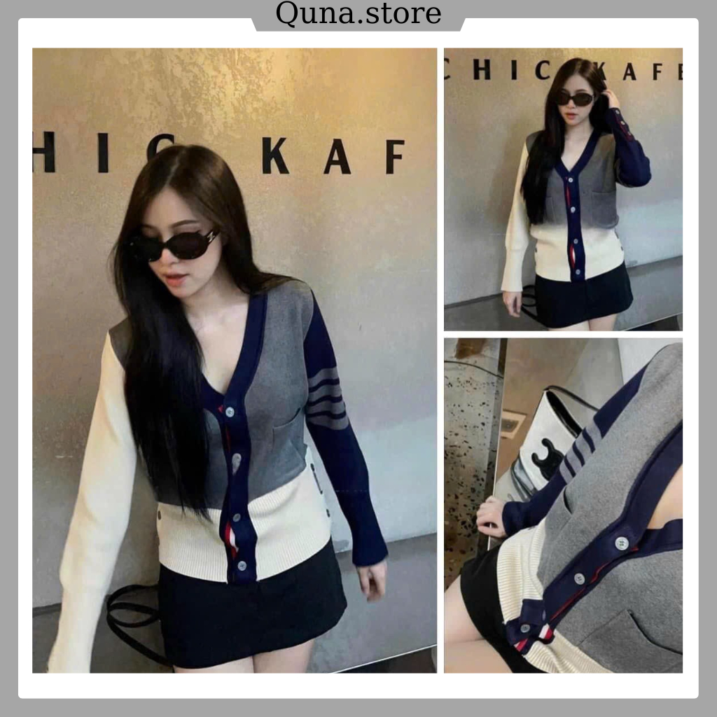 Áo khoác len cardigan thom ghi xám tay cúc from dáng vừa KĐ36
