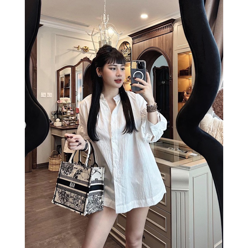 Áo Sơ Mi Di.or Nhăn Dáng Babydoll Hàng QC