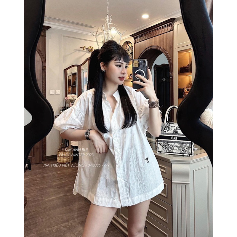 Áo Sơ Mi Di.or Nhăn Dáng Babydoll Hàng QC