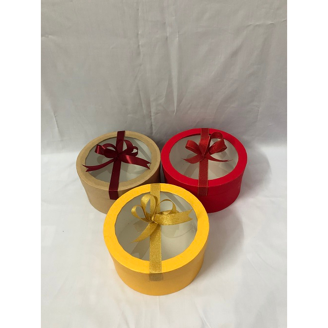 Hộp tròn để trái cây/quà tặng/hoa mặt kiếng/nắp mica đk 20 cm cao 10 cm/hộp