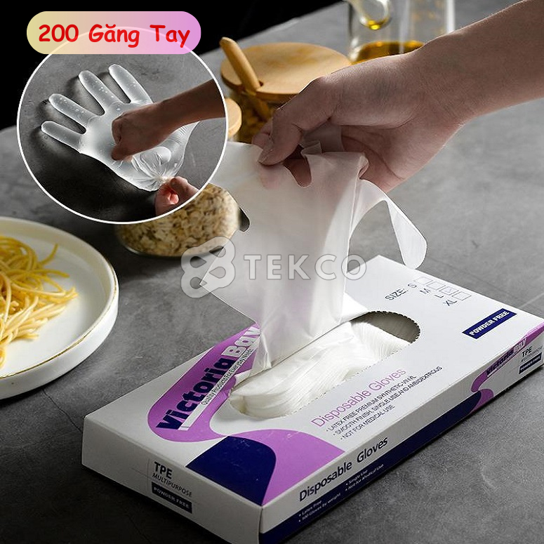 Combo 200 Găng Tay Rút Làm Bếp, Dọn Dẹp Vệ Sinh Victoria Bay - Hộp Găng Tay Tiện Lợi Siêu Dai