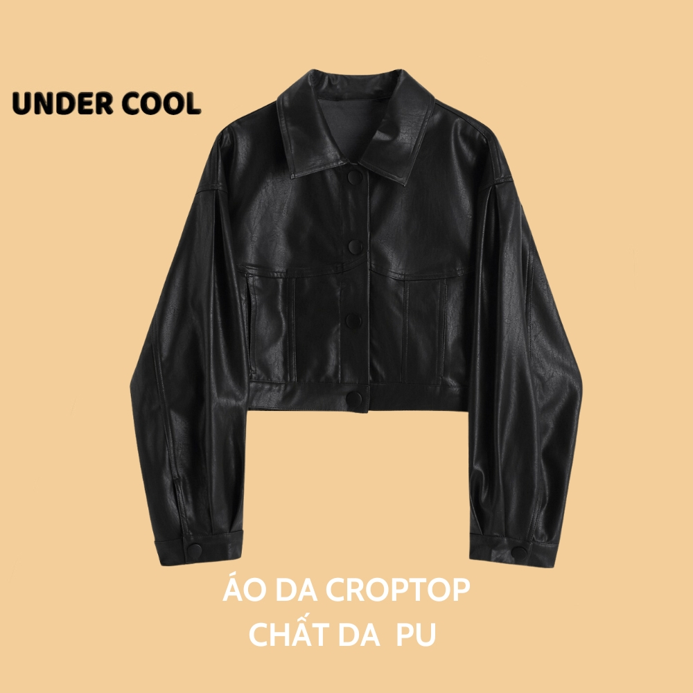 Áo da croptop basic nữ dài tay khoác ngoài UNDERCOOL năng động mặc đi chơi, đi làm cá tính