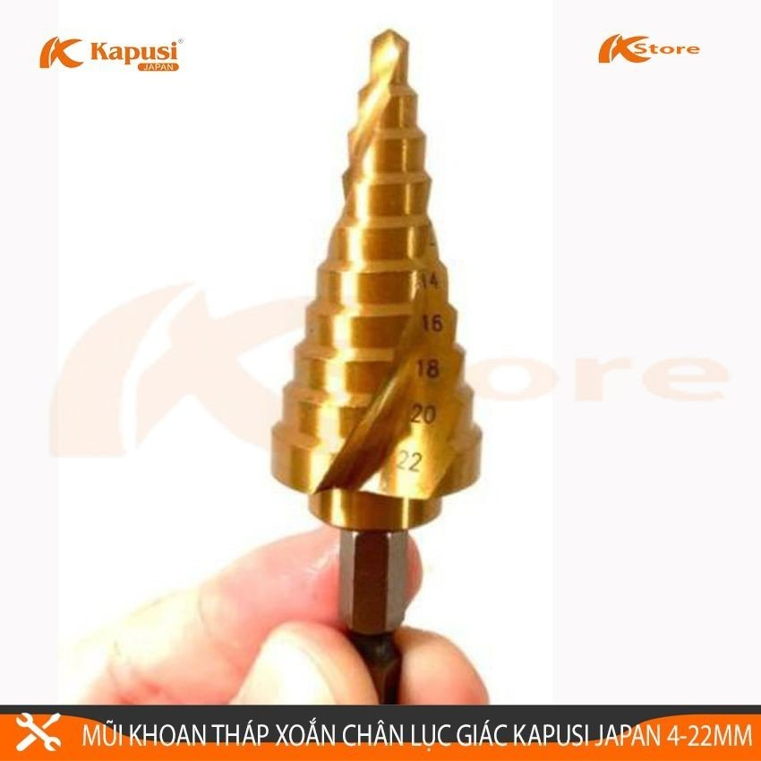 MŨI KHOAN THÁP XOẮN KAPUSI JAPAN 4-22MM CHUÔI LỤC GIÁC - MŨI KHOAN TẦNG TIÊU CHUẨN NHẬT BẢN - MŨI KHOANG BƯỚC ĐA NĂNG TH