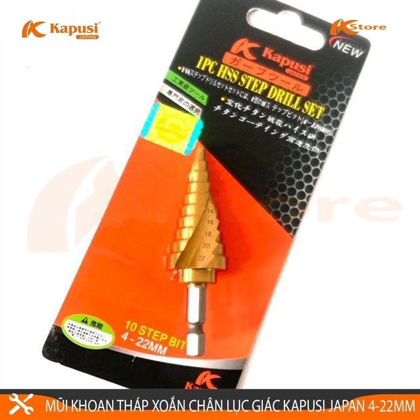 MŨI KHOAN THÁP XOẮN KAPUSI JAPAN 4-22MM CHUÔI LỤC GIÁC - MŨI KHOAN TẦNG TIÊU CHUẨN NHẬT BẢN - MŨI KHOANG BƯỚC ĐA NĂNG TH