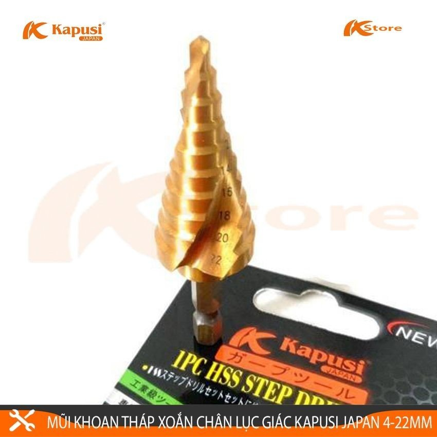 MŨI KHOAN THÁP XOẮN KAPUSI JAPAN 4-22MM CHUÔI LỤC GIÁC - MŨI KHOAN TẦNG TIÊU CHUẨN NHẬT BẢN - MŨI KHOANG BƯỚC ĐA NĂNG TH
