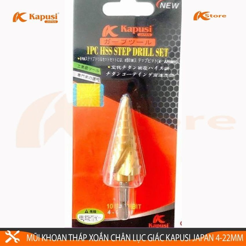 MŨI KHOAN THÁP XOẮN KAPUSI JAPAN 4-22MM CHUÔI LỤC GIÁC - MŨI KHOAN TẦNG TIÊU CHUẨN NHẬT BẢN - MŨI KHOANG BƯỚC ĐA NĂNG TH