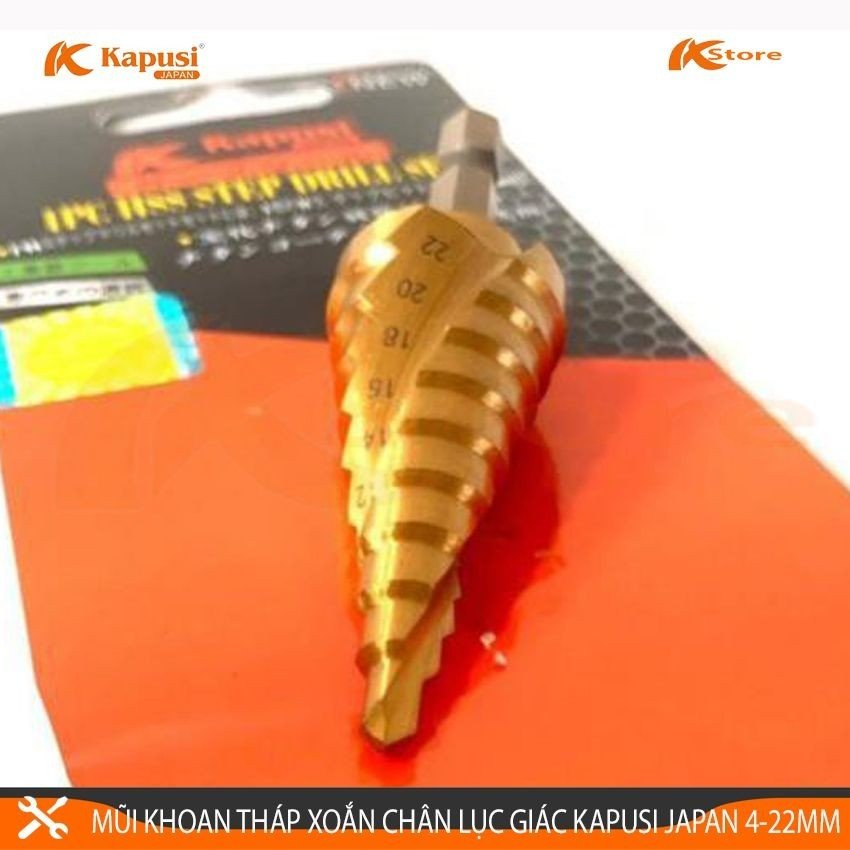 MŨI KHOAN THÁP XOẮN KAPUSI JAPAN 4-22MM CHUÔI LỤC GIÁC - MŨI KHOAN TẦNG TIÊU CHUẨN NHẬT BẢN - MŨI KHOANG BƯỚC ĐA NĂNG TH
