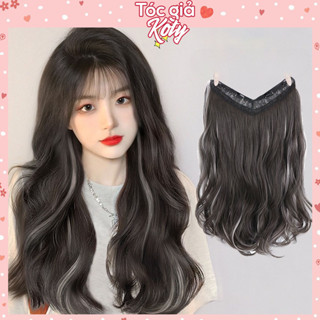Tóc giả nửa đầu highlight cho nữ Koty, Tóc giả kẹp xoăn light xám dài đẹp làm dày tóc tự nhiên