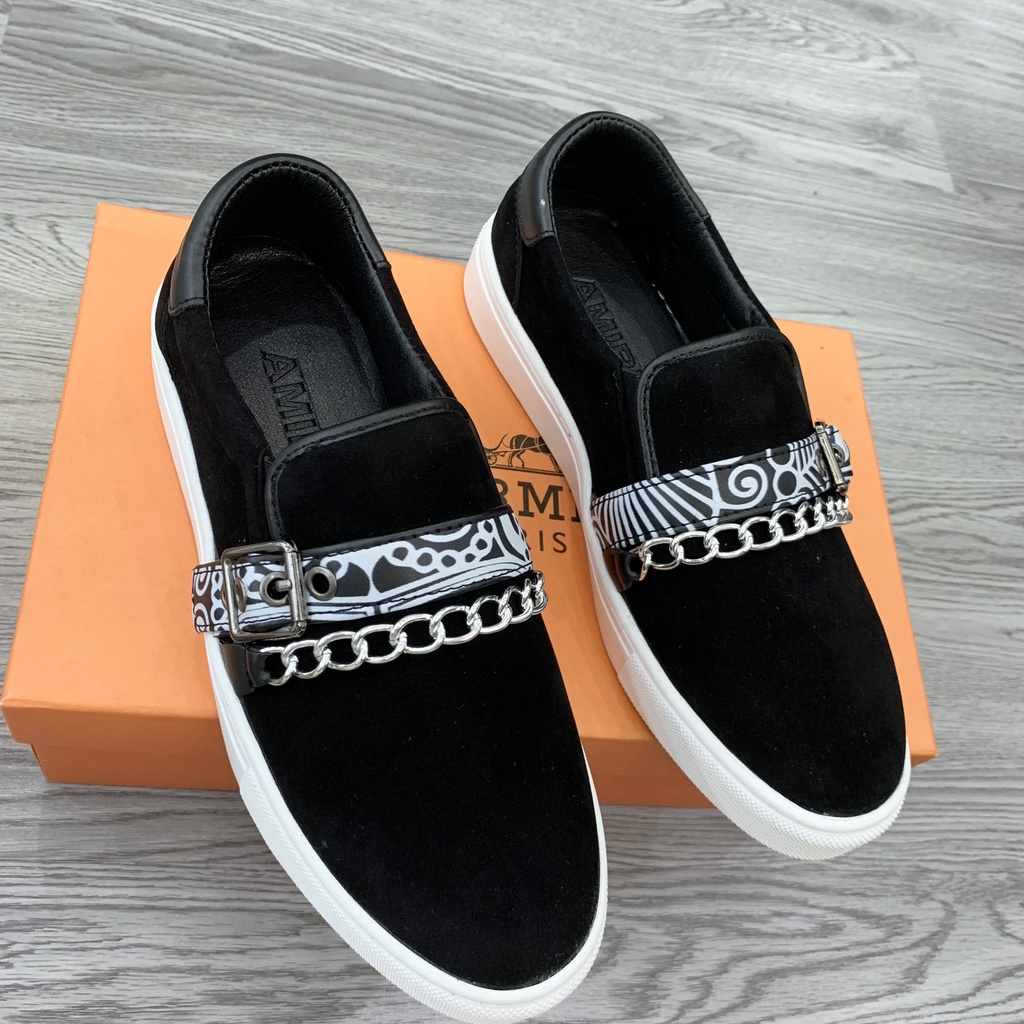 Giày lười sục Slipon Amiri nhung phối đai xích bản đẹp mới hot trend 2023