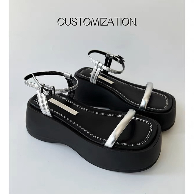 Giày sandal đế xuồng cao 6cm hai quai ngang mảnh mẫu mới phù hợp cho nữ đi học đi chơi