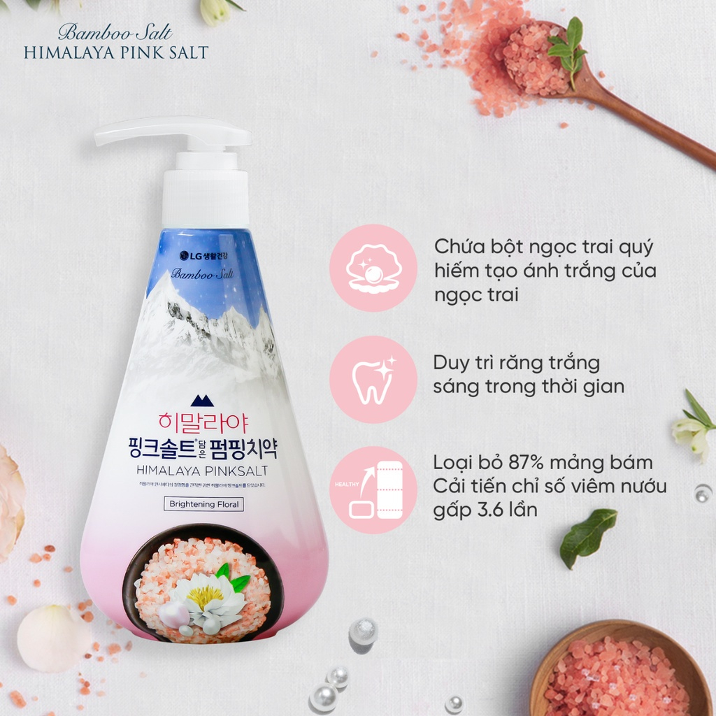 [Quà tặng không bán] Kem đánh răng dạng vòi Bamboo Salt Himalaya PinkSalt- Hương Hoa Bạc Hà -Trắng Răng 285g