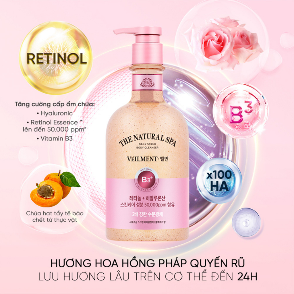 [Quà tặng không bán] Sữa tắm hạt hương ổi hồng On: The Body Veilment Natural Spa Black Rose 600g