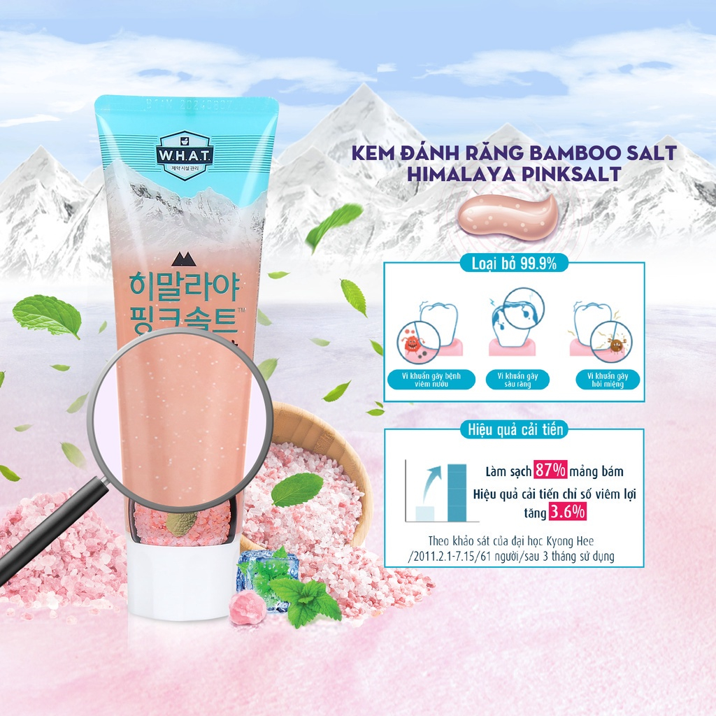 [Quà tặng không bán]Kem đánh răng bạc hà mát lạnh chứa muối hồng Himalaya và muối tre Bamboo Salt Himalaya PinkSalt 100g