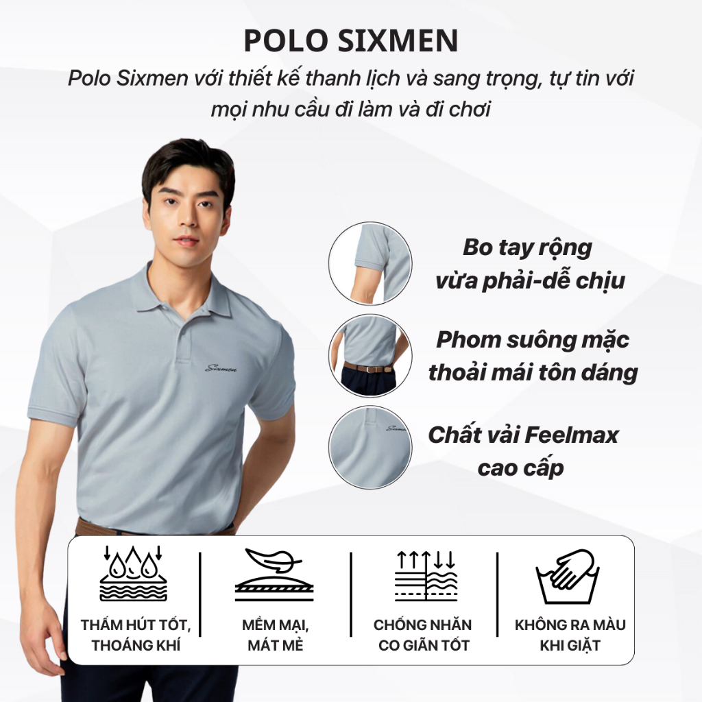 Áo Polo nam cao cấp có cổ SIXMEN  - BASIX LOGO SIXMEN vải cá sấu cotton CVC thoáng mát, thanh lịch