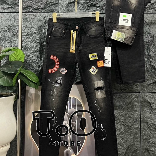 Quần jean dài  nam cao cấp Thêu logo đẹp phối dây kéo lệch siêu đẹp mẫu mới hotrend