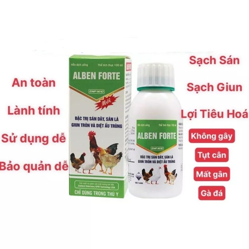 Alben fort 100ml sạch giun sán gia cầm, không mất cơ, mất lực