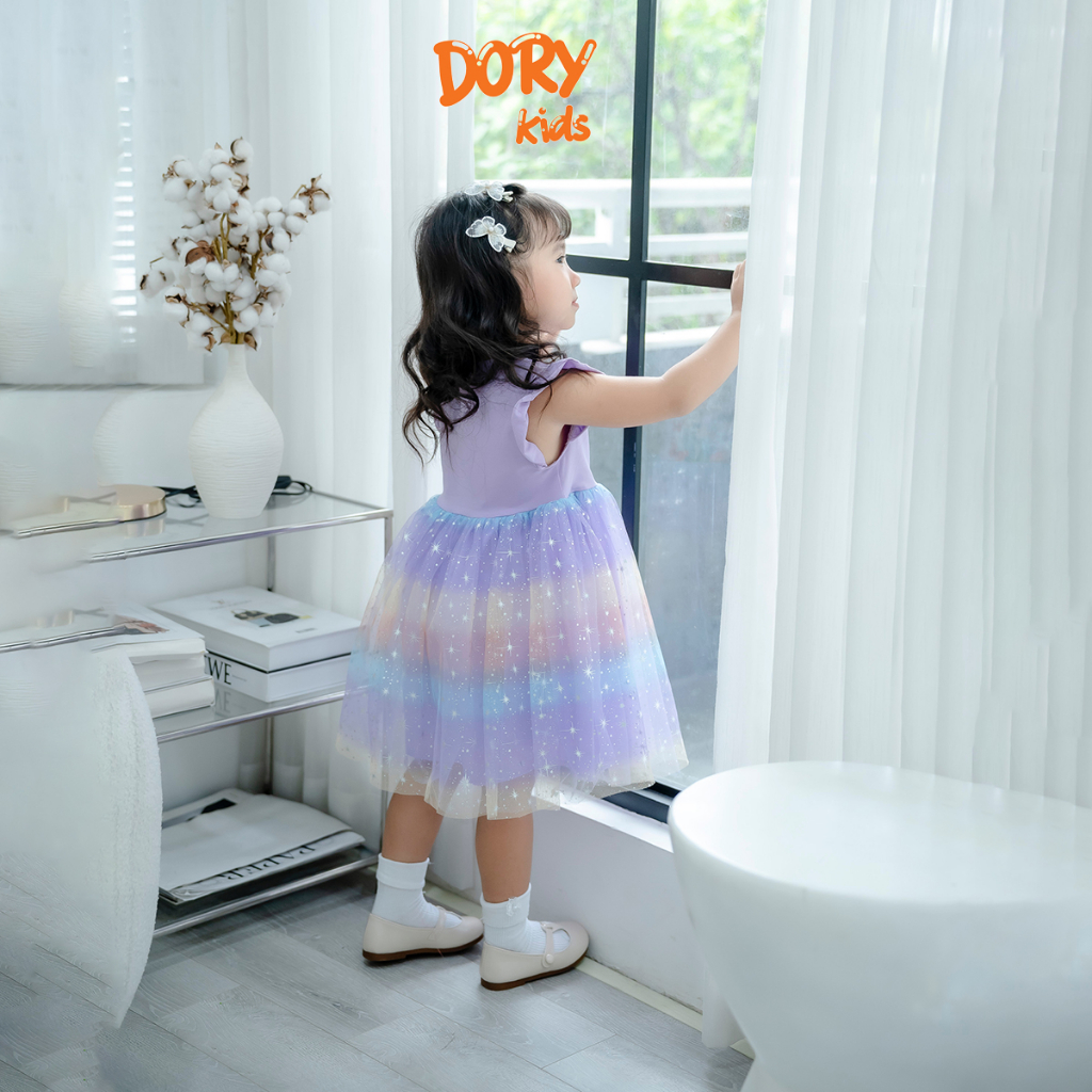 Váy bé gái công chúa Elsa DORYKIDS thun cotton phối lưới lấp lánh thoáng mát size đại cho bé 2- 10 tuổi,8- 36kg V3001