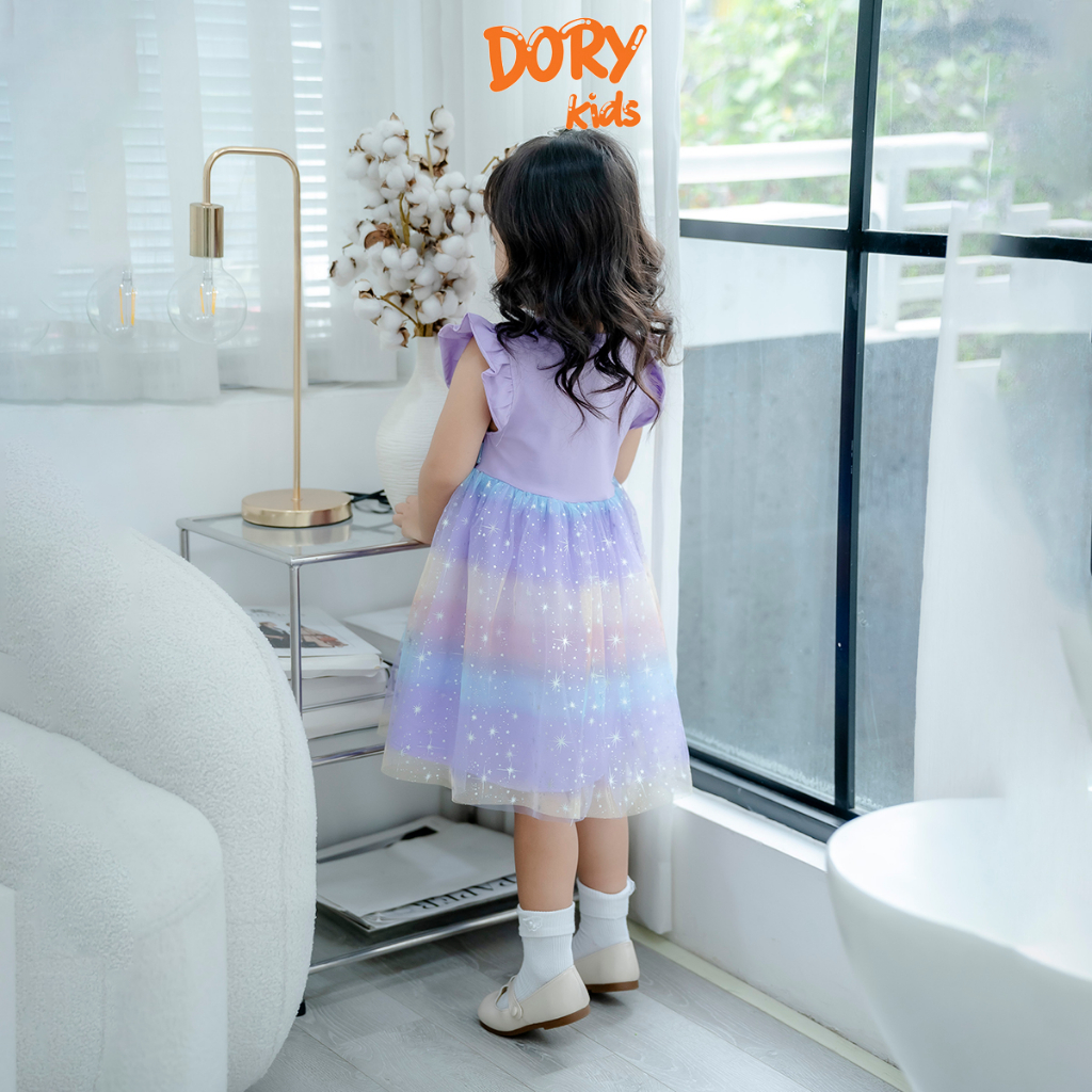 Váy bé gái công chúa Elsa DORYKIDS thun cotton phối lưới lấp lánh thoáng mát size đại cho bé 2- 10 tuổi,8- 36kg V3001