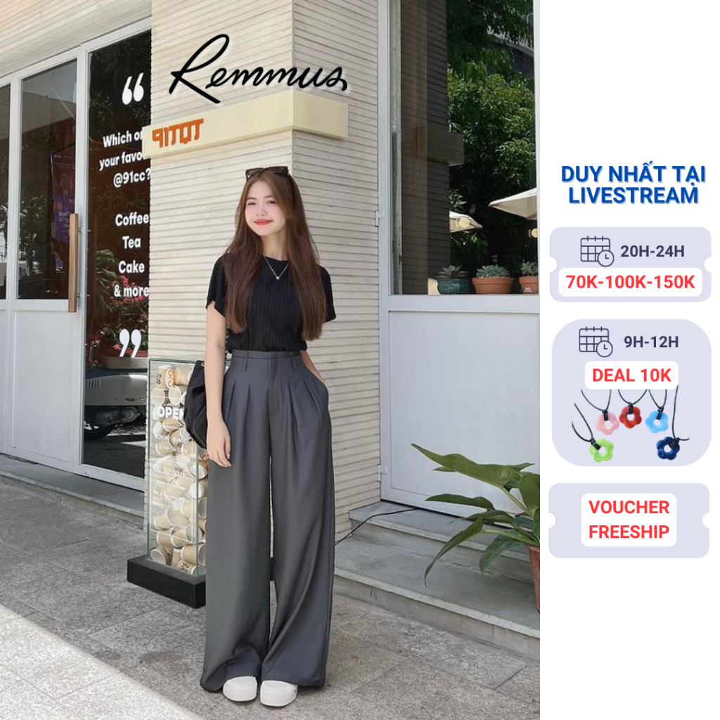 Double Line Trousers - Quần suông ống rộng hack dáng Remmus cho nữ