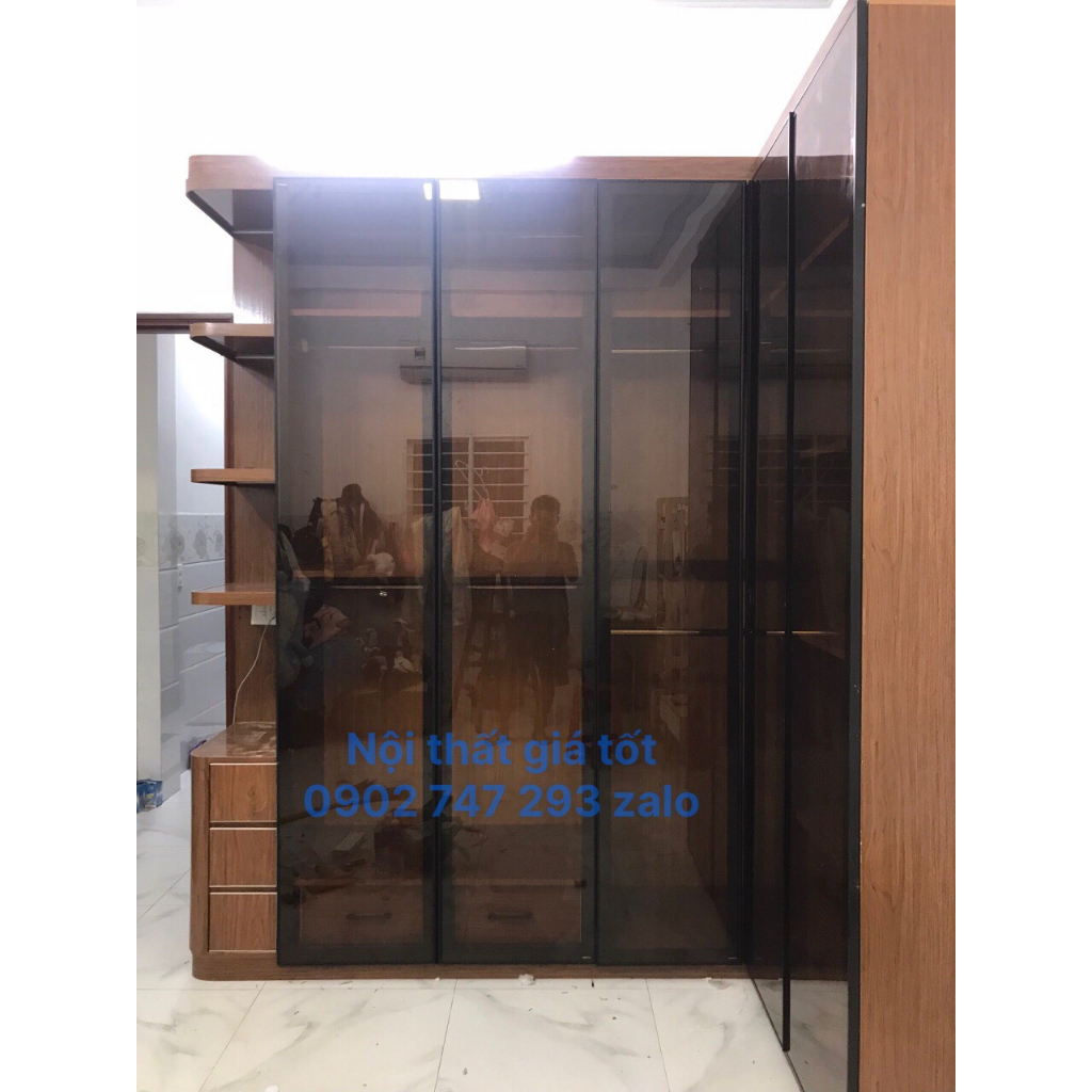 Tủ Quần Áo Khung Nhựa Cánh Nhôm Kính Kèm Led Đủ Màu Cao Cấp _ Nhận đặt theo yêu cầu