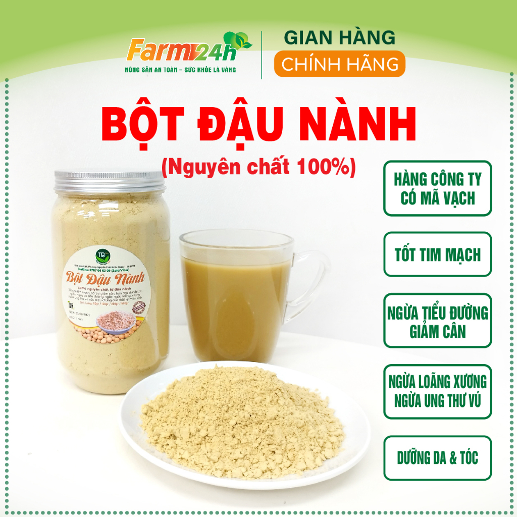Bột đậu nành nguyên chất 100%, hàng công ty có mã vạch, tốt cho tim mạch, giảm cân, ngừa tiểu đường, loãng xương