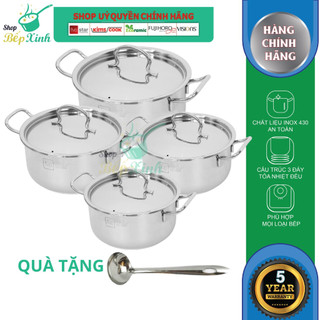 Bộ nồi inox 3 đáy sanwich bếp từ cao cấp FIVESTAR 4 chiếc nắp inox size 16cm , 18cm , 20cm , 24cm | tặng 1 vá canh