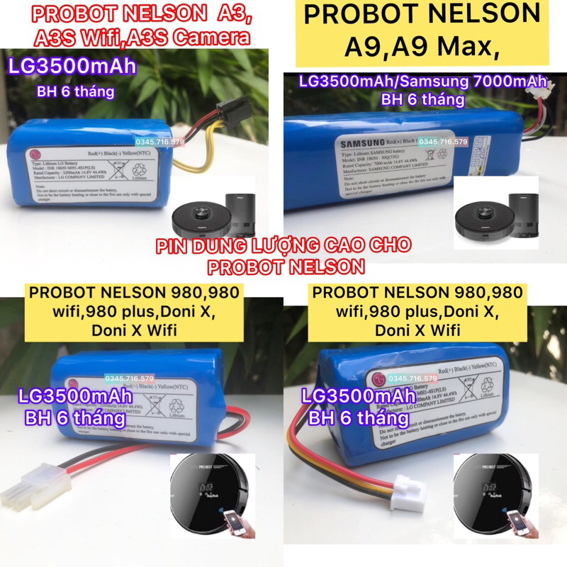 PIN LG & SAMSUNG( CHÍNH HÃNG- BẢO HÀNH 6 THÁNG) DUNG LƯỢNG CAO ROBOT HÚT BỤI PROBOT FULL MODEL