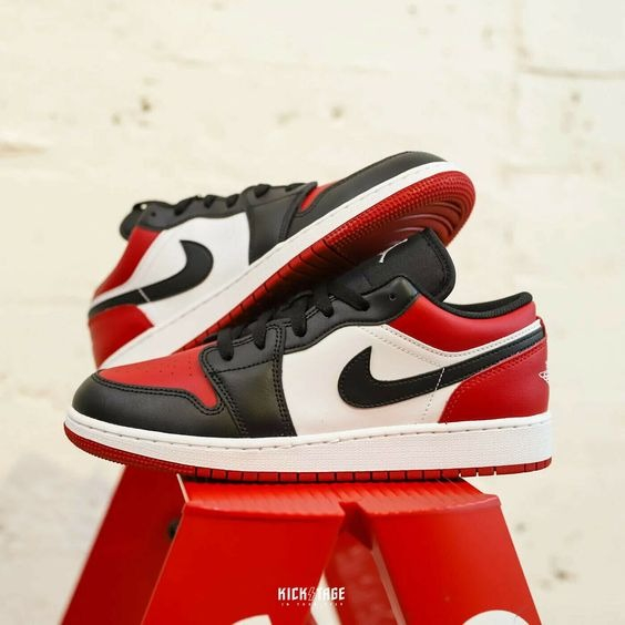 Giày thể thao nam nữ trắng đỏ giày AIR JORDAN 1 LOW BRED TOE _ jordan 1 real fullbox FLEX SHOP