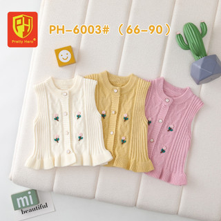 Áo len gile bé gái - áo len gile thêu hoa xinh xắn