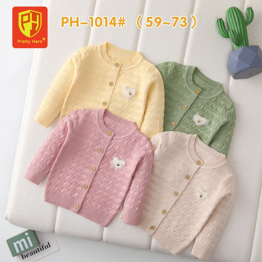 Áo Khoác Len Dài Tay Bé Gái (Mã PH-1014, PH-1015) - Áo Khoác Len Đính Trái Tim/Hoa Quả Đáng Yêu (Size 59-73)