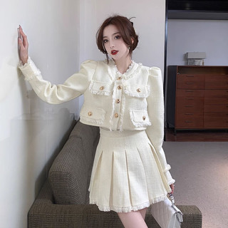 Sét Dạ 4 Túi Giả Ngắn Áo Dài Váy Xếp Ly Ngắn Tiểu Thư Cách Điệu JARI CLOTHES